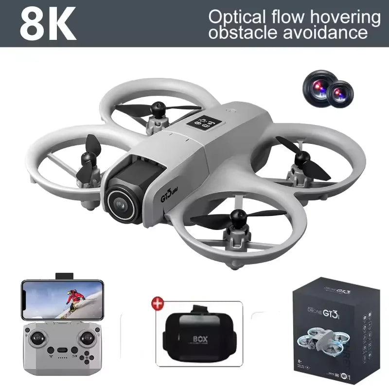 GT3 Optical Flow Localization Drone Wide Angle HD 8K Dual Camera Height Hold RC Obstacle Avoidance Foldable Quadcopter Toy