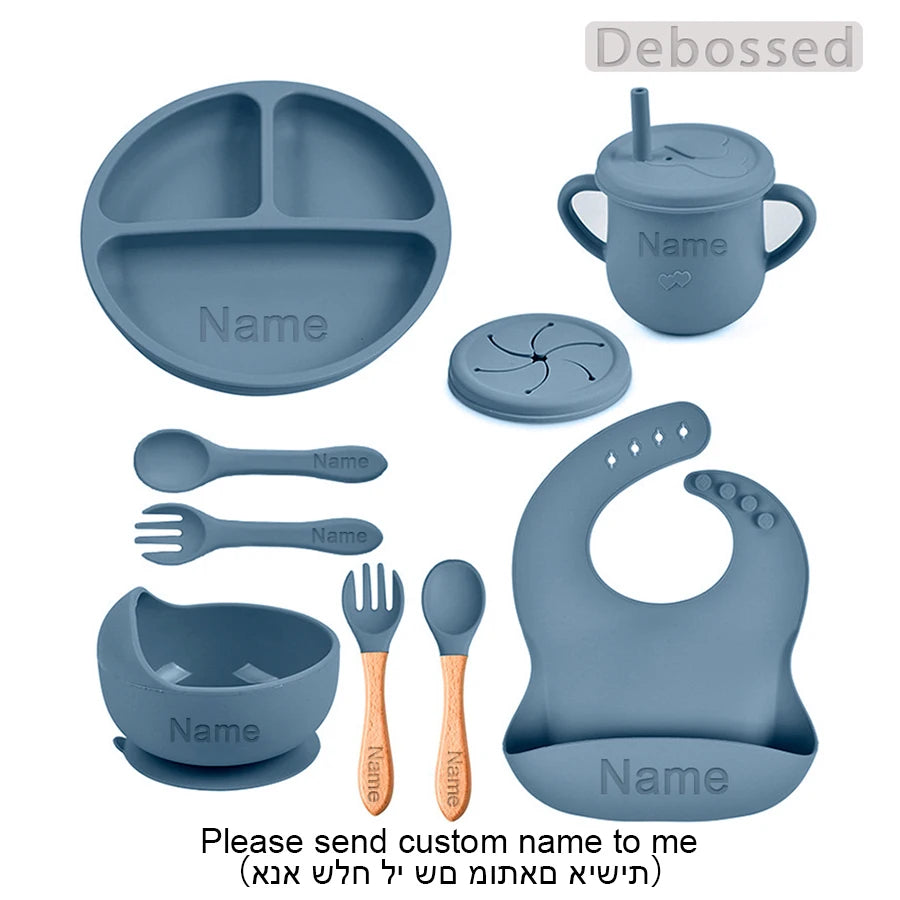 Personalized Cartoon Baby Plate – Silicone Tableware with Sucker Bowl, Food Tray, Sippy Cup, and Spoon – Baby Feeding Accessories