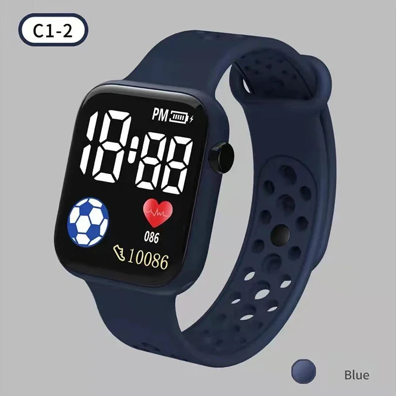 LED Digital Sports Watch for Kids Boys and Girls Football Silicone Casual Electronic Wristwatch
