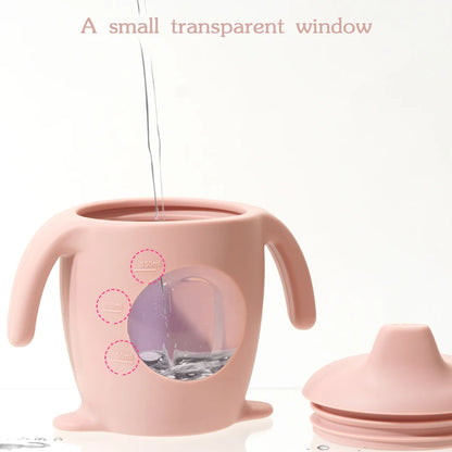 1PC Baby Silicone Sippy Cup, Cartoon Penguin Shape, Transparent Baby Water Bottle, Portable Baby Tableware BPA-Free