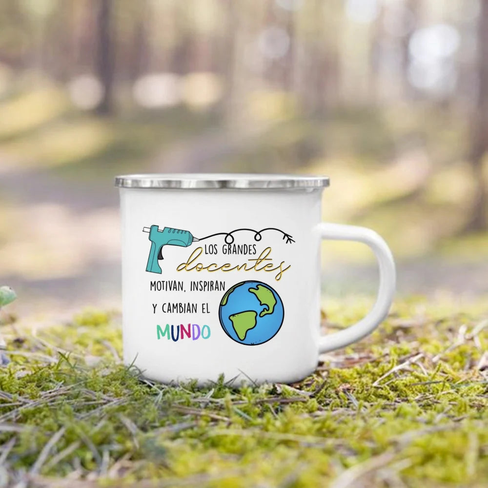Thank You Teacher Enamel Coffee Mug – 'Without Teachers Like You' Printed Coffee Cup, 3.14 x 3.35 in (8 x 8.5 cm) Teacher Gift
