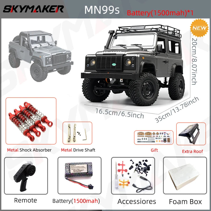 MN99s MN98 1:12 RC Rock Crawler Defender with 4WD and 2.4G Remote Control