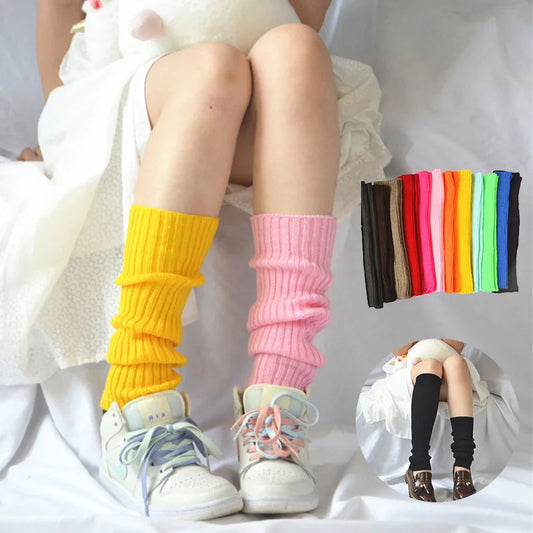 Candy Color Sweet Girl Leg Warmers - NEW Korean Knitted Foot Cover for Women | Solid Color, Autumn & Winter Stylish Elastic Long Tube Socks
