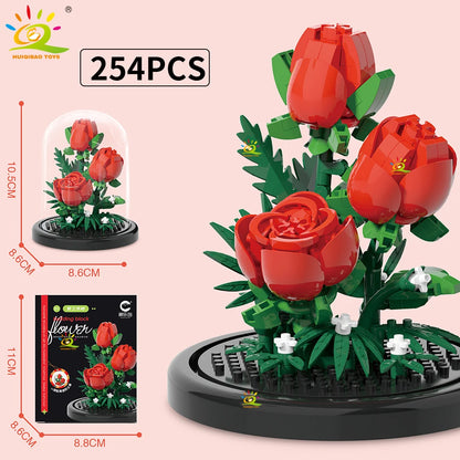 HUIQIBAO MOC Eternal Bouquet Micro Building Blocks – DIY Flower Model and Home Desk Decoration Toy for Kids