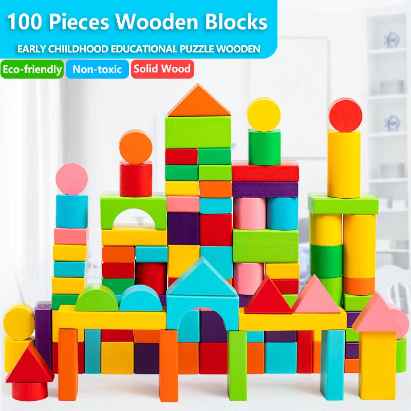 Wooden Building Blocks Set with Storage Bag – Assembled Educational Toys for Kids, Early Learning Toy for Children