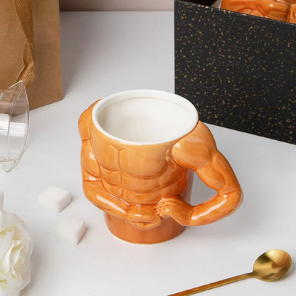 Macho Muscle Ceramic Mug - Funny Gym Trainer Coffee & Milk Cup, 300ml (10 fl oz) Novelty Handgrip Gift for Men & Friends