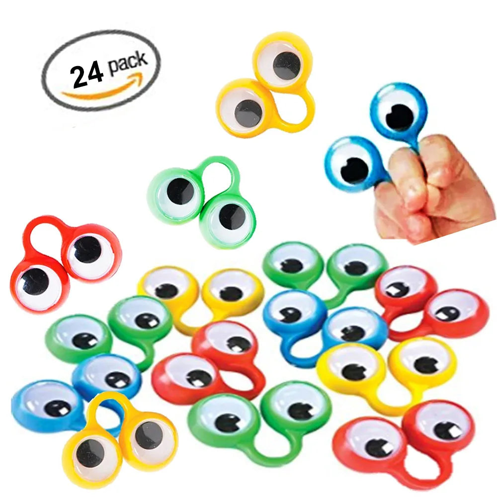 Fun Eye Finger Puppets, Plastic Rings with Wiggle Eyes for Kids Party Favors or Halloween