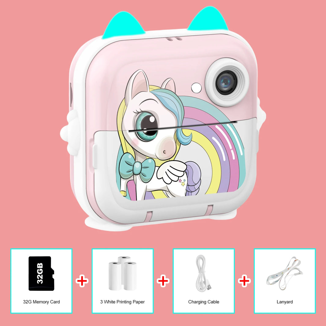 MISIRUN Kids Instant Print Digital Camera with Photo and Video, Thermal Printing, 32GB Card, Educational Toy Gift