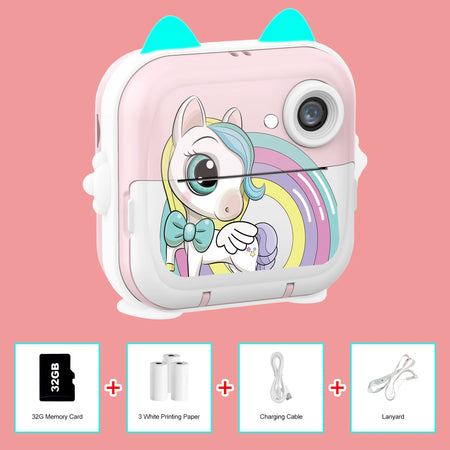 MISIRUN Kids Instant Print Digital Camera with Photo and Video, Thermal Printing, 32GB Card, Educational Toy Gift
