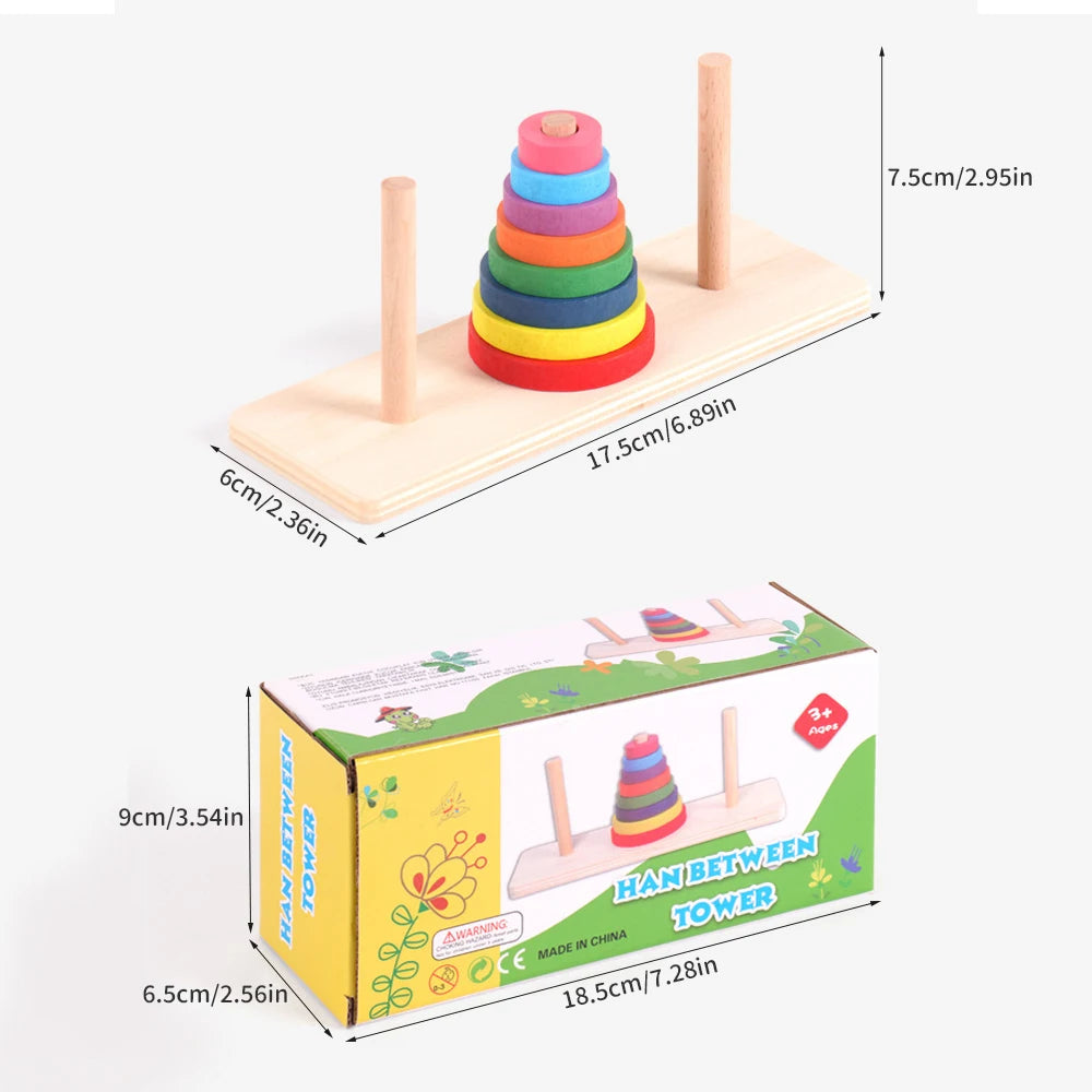 Baby Wooden Rainbow Stacking Ring Tower – Montessori Puzzle Toy, Educational Color and Shape Geometric Game for Kids