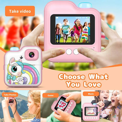 Children's Mini Instant Print Digital Camera with 32GB TF Card and Inkless Paper, Educational Video Toy