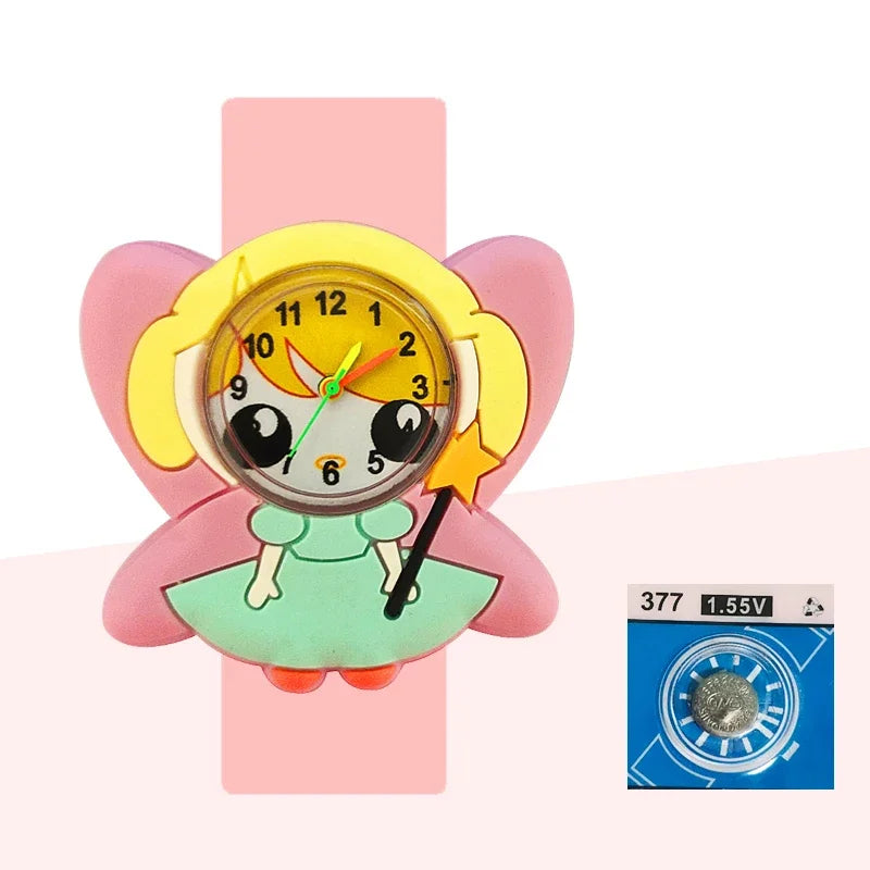 Children’s Cartoon Watch for Ages 2-14 Boys and Girls Soft Silicone Slap Bracelet Student Wristwatch