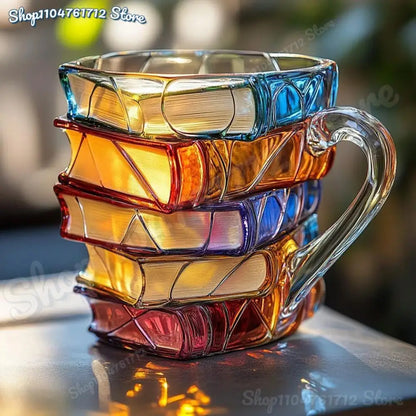 Book-Shaped Painted 11 oz (325 ml) Novelty Coffee Mug — 3D Stacked Book Design, Literary Gift for Book Lovers