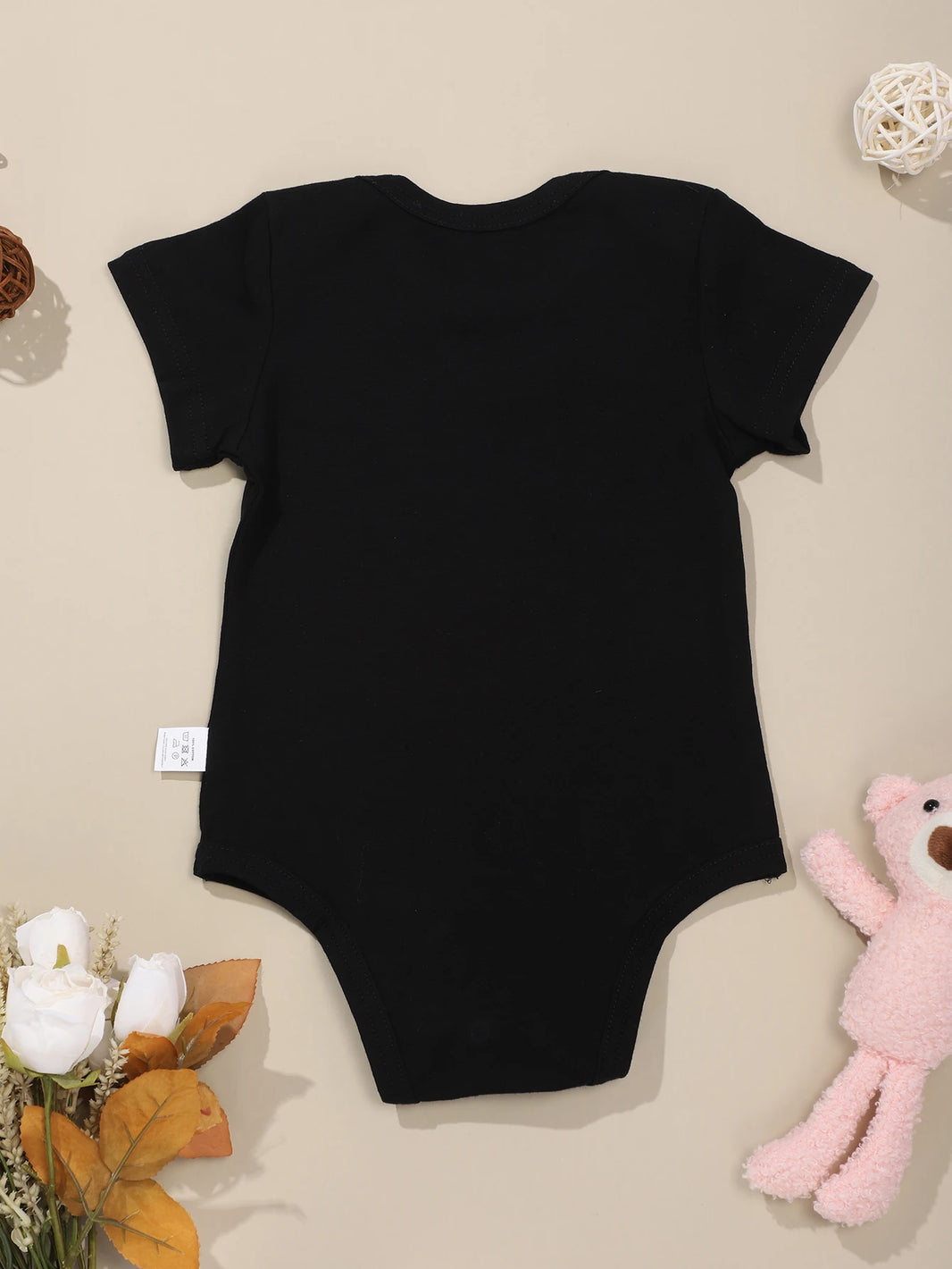 Newborn Girl Black Romper – Letter Print Cotton Onesie, Cozy Crew Neck, Fashionable Infant Bodysuit for Baby Boy and Girl