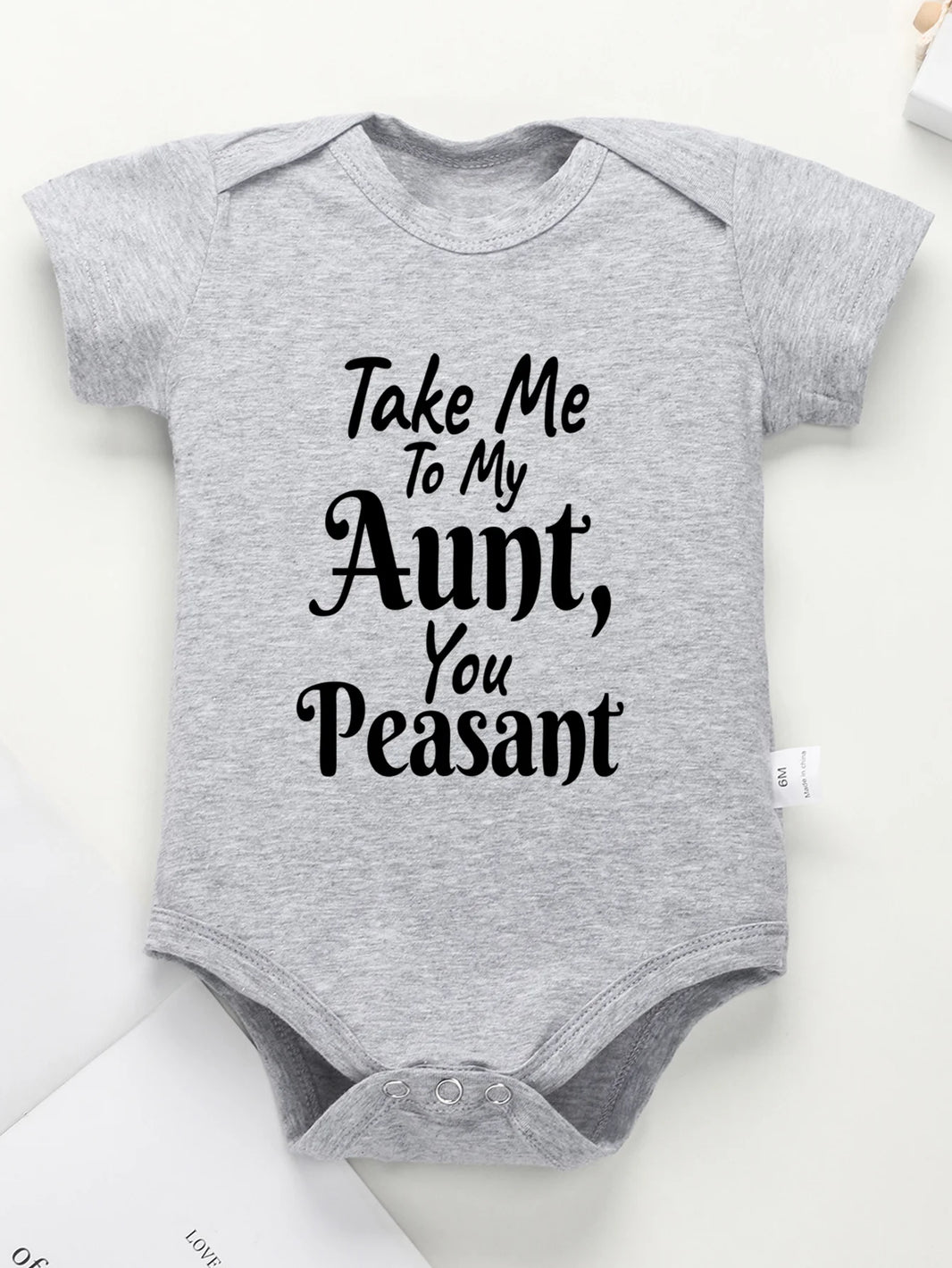 Newborn “Take Me To My Aunt You Peasant” Printing Bodysuit – Cute Infant Jumpsuit with Short Sleeves – Fashion Toddler Rompers for Baby Boy & Girl