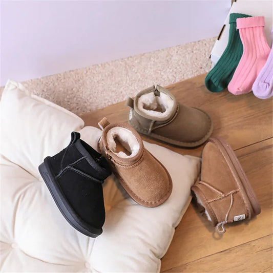 Winter Baby Snow Boots Warm Plush Leather Shoes Non-Slip Toddler Boots