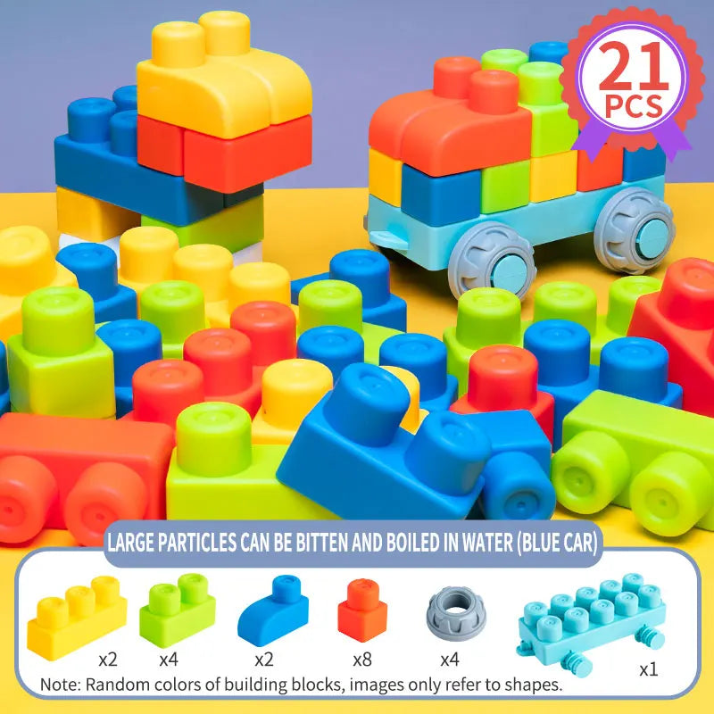 Soft Rubber Large Particle Blocks – Puzzle Assembly Toy for 1-Year-Old Boys and Girls, Brain Development Toy