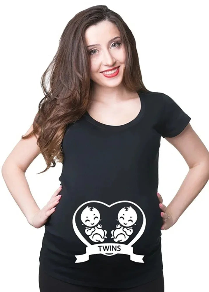 Funny White Black Maternity T-Shirt | Cute Comfortable Pregnancy Tee | Twins Pregnancy T-Shirt | Summer Short Sleeve Tops