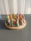Wooden Beech Rainbow Calendar & Peg Dolls – Stacking Blocks and Wizard Figurines Toy for Kids