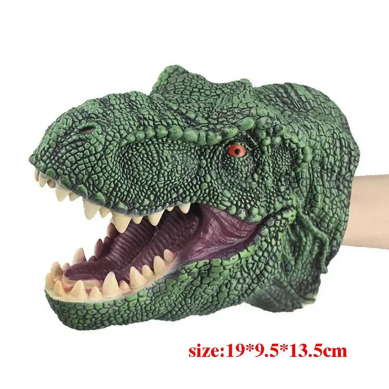 Soft Vinyl Dinosaur Hand Puppet, Rubber Animal Head Toy Glove Gift for Halloween