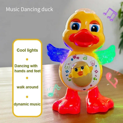 Electric Music Light Dancing Duck Toy with Blinking Eyes and Shaking Head, Educational Electronic Pet Gift for Children