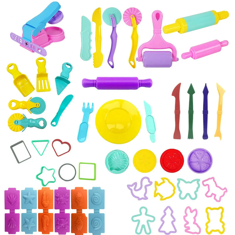Children's DIY Plasticine Mold Modeling Clay Accessories - Play Dough Tool Kit with Plastic Set, Knife, and Mold, Educational Toys Gift for Kids
