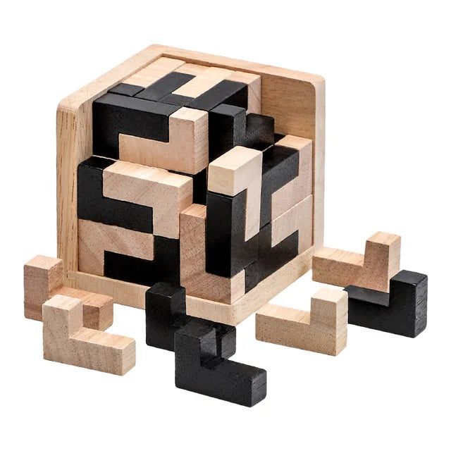 3D Cube Puzzle Luban, Interlocking Creative Educational Wooden Toy, Brain IQ Mind Game, Early Learning Gift for Children, Letter 54T