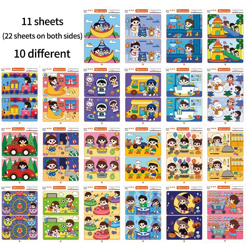 Find the Difference Game Cards Attention Training Set Reusable Educational Activity for Kids Puzzle Gift