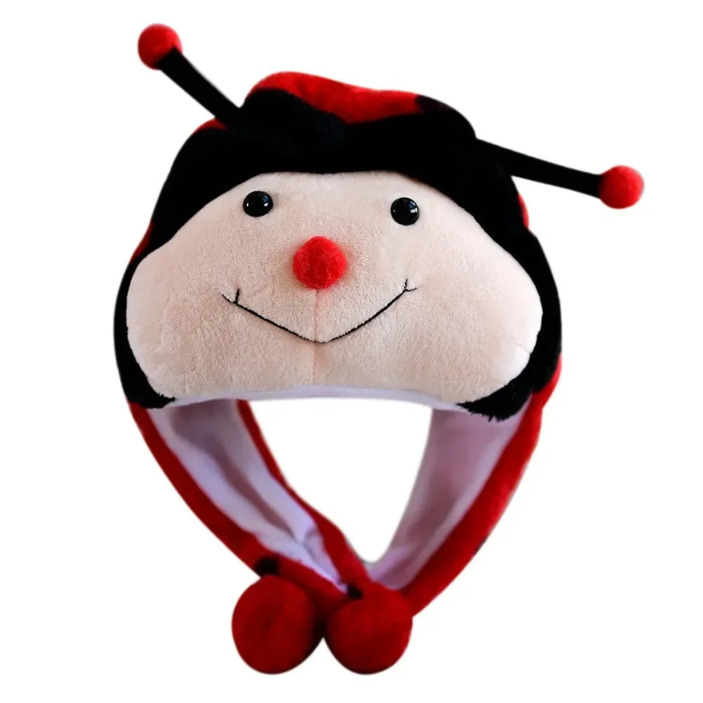 Plush Animal Hat with Moving Ears — 60 cm (23.6 in) Hand-Activated Earflap Beanie & Neck Warmer