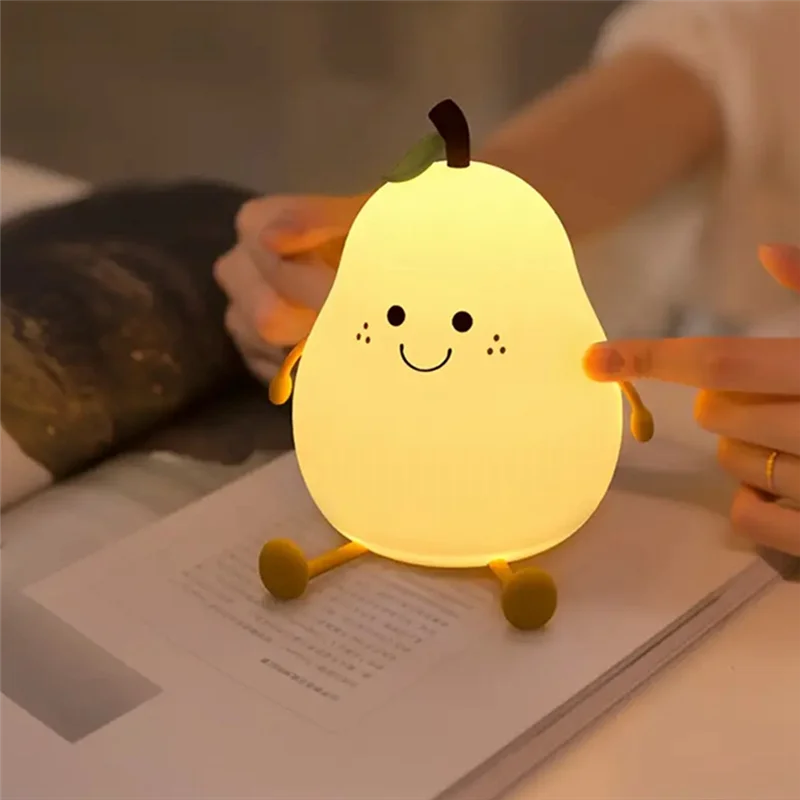 Dimmable Night Light 7-Color LED USB Rechargeable Pear Shape Portable Bedside Lamp for Kids Room Decor