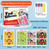 64Pcs Find the Differences Card Game – Reusable Wipeable Paper Puzzle with 3 Difficulty Levels, Educational Cartoon Game for Kids