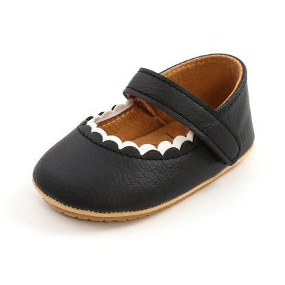 Meckior Baby Girl Shoes – Leather Rubber Sole Anti-Slip Toddler First Walkers, Newborn Infant Crib Shoes