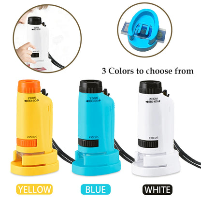 Pocket Microscope for Kids - Handheld Mini STEM Science Toy with LED Light and Specimen, Gift for Little Scientists
