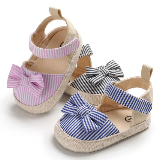 Summer Girl Baby Casual Sandals – Soft Sole Lightweight Walking Shoes with Bow Canvas