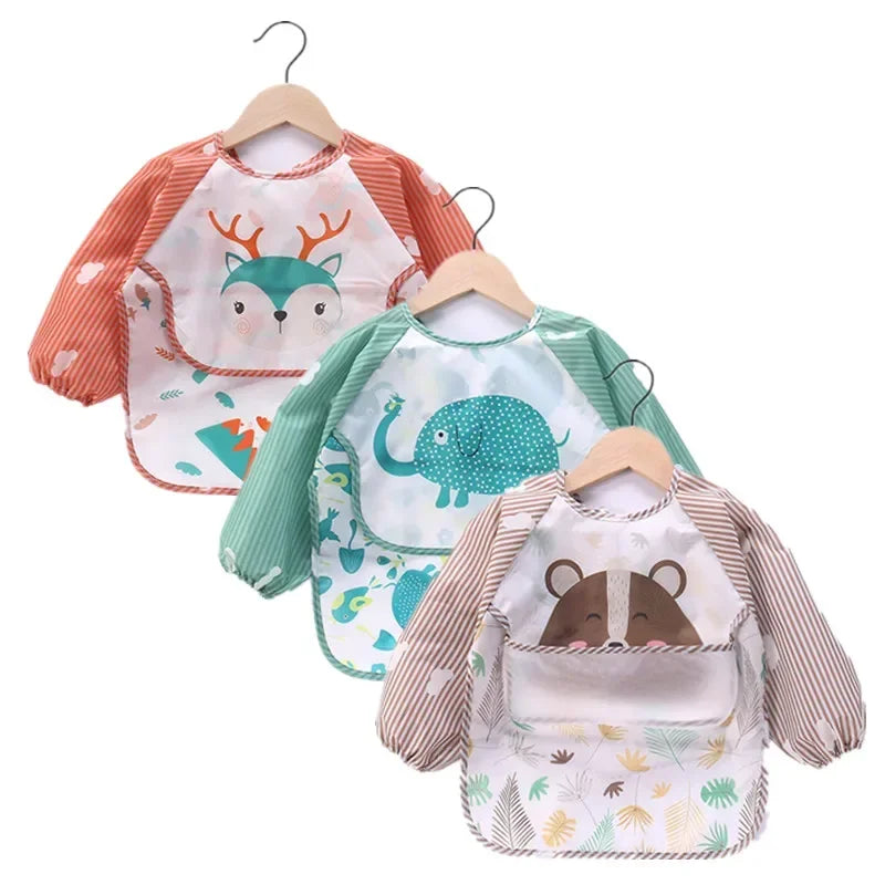 Baby Boys & Girls Burp Cloth Bandana Bibs – Long Sleeve Scarf, Waterproof Toddler Art Smock, Feeding Bib Apron with Pocket for 1-3 Year Olds - Kidzy Market