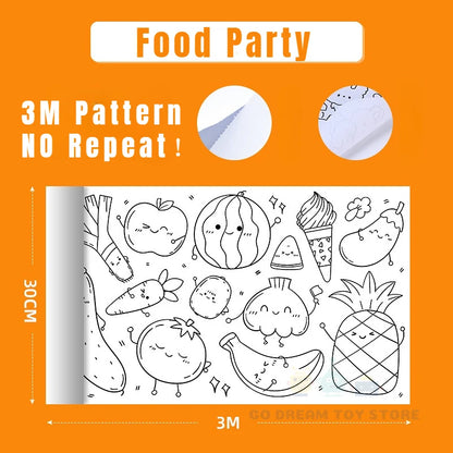 300CM DIY Drawing Roll – Sticky Color Filling Graffiti Scroll for Kids Educational Painting and Coloring