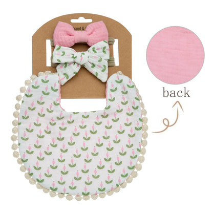 3-Piece Set – Baby Flower Bibs & Headbands, Bow Nylon Hairbands, Double-Side Saliva Towel & Feeding Burp Cloth for Boys & Girls - Kidzy Market
