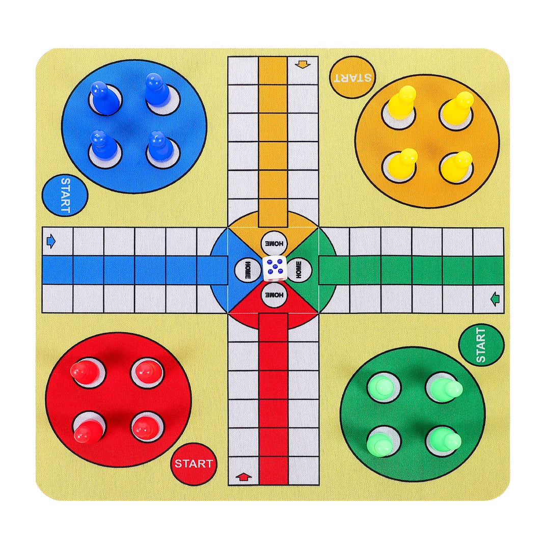24 cm (9.45 in) Ludo Chess Set Plastic Flying Chess Game with Mouse Pad Portable Mini Table Chess Toy for Home and KTV Bars