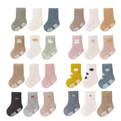 3 Pairs Newborn Baby Socks - Autumn Warm, Breathable Non-Slip Stockings | Solid Fashion Socken for Boys & Girls, Kids Clothes Accessories