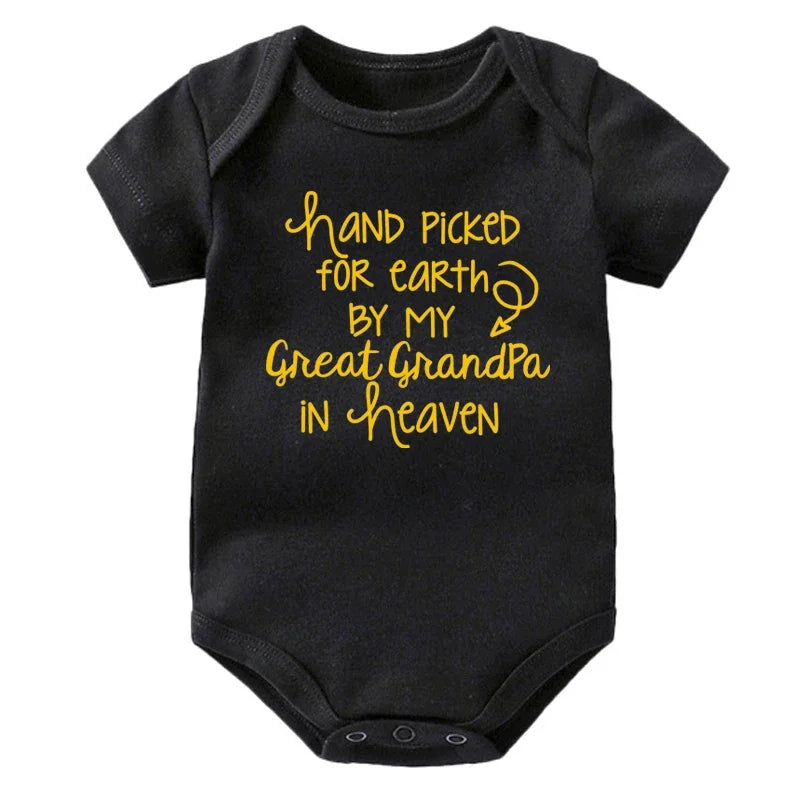 Baby Bodysuit - Hand Picked for Earth by My Great Grandpa in Heaven Printed Newborn Romper - Cotton Body Baby Girl & Boy Clothes