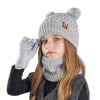 3Pcs Winter Kids Hat Set – Warm Knitted Beanie, Scarf & Gloves for Girls & Boys, Fleece Lining with Pompom, Children’s Cap (4-10 Years)