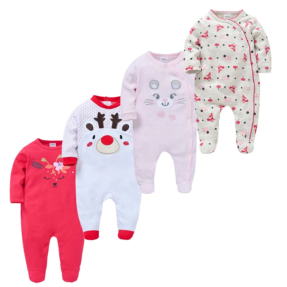 Kavkas 3/4 PCS Baby Romper Set – 100% Cotton Polka Dot Long Sleeve Jumpsuit (Newborn 0-12 Months, Summer Wear)