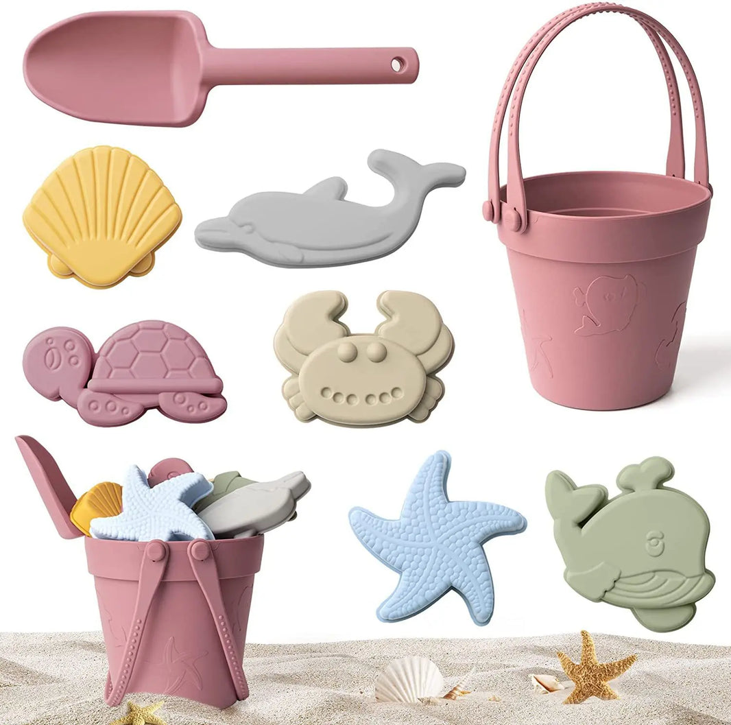 Children’s Silicone Beach Toy Set With Shovel & Portable Bucket — Durable Sand Digging & Storage Tool