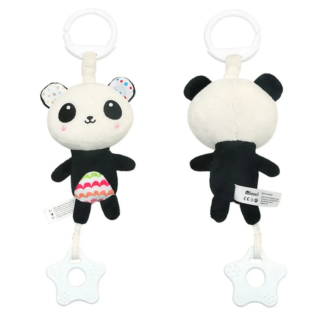 Newborn Soothing Bed Rattle with Teething Toy, Small Animal Bed Bell and Hand Puppet