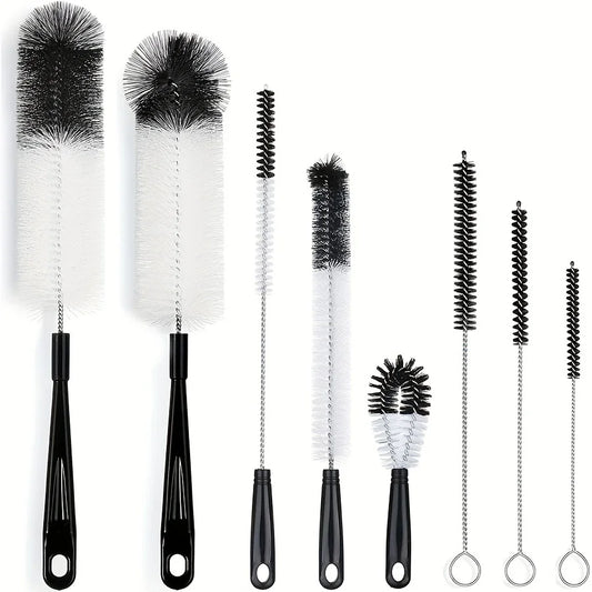 8 Boxed Wine Bottle Cleaning Brush Set - Long-Handled Black Bottle Cleaner for Cleaning Narrow Wine, Beer Bottles, Thermoses, Jugs, and more