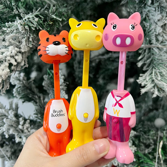 Baby Retractable Bounce Up Toothbrush, Cute Animal Shaped Teethers, Soft Bristle Oral Kids Teeth Care Cleaning