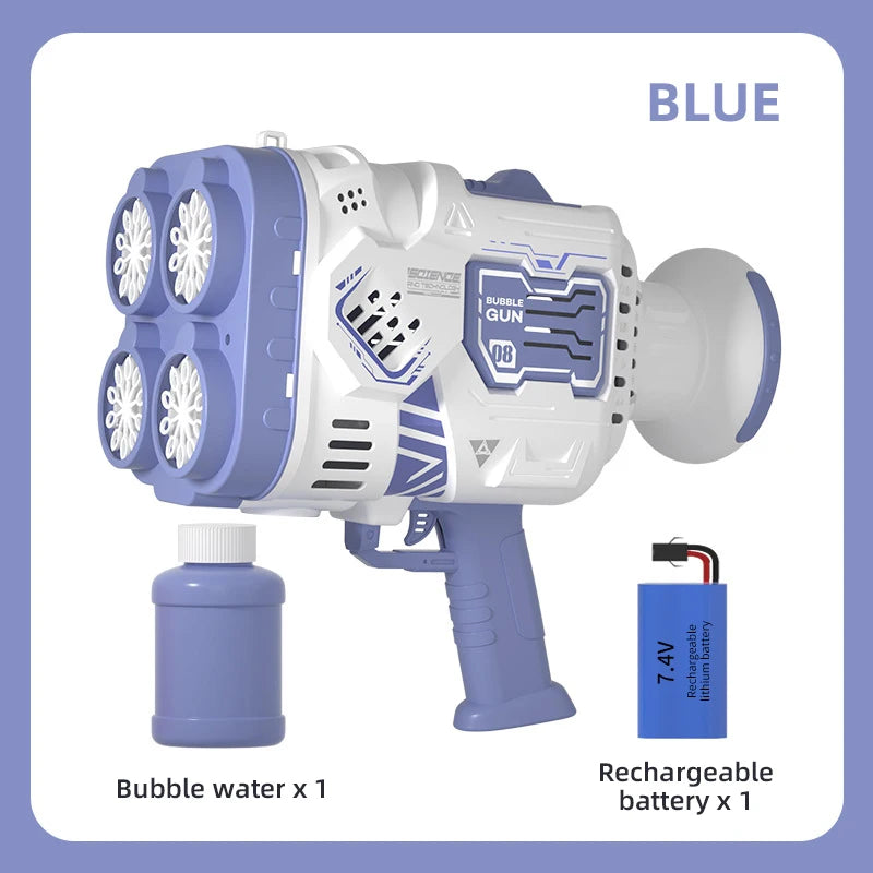 40-Hole Automatic Bubble Gun Toy with LED Lights & Sound — Rechargeable Bubble Machine for Kids, Parties & Outdoor Play