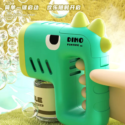 Dinosaur Bubble Machine — Automatic Battery-Powered Bubble Gun for Kids, LED Lights, 360° Rotating, Portable