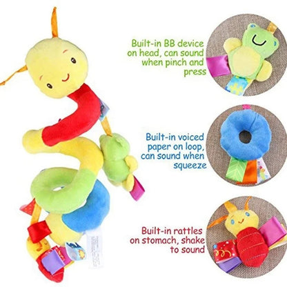Newborn Soothing Bed Rattle with Teething Toy, Small Animal Bed Bell and Hand Puppet