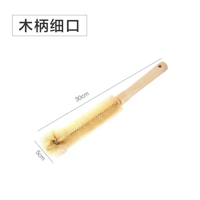 Bottle Brush Cleaner with Long Wooden Handle – Natural Bristle Water Bottle & Kitchen Scrub Brush for Cup & Jug Cleaning